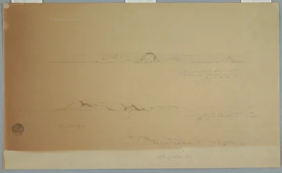 Desenho, Paisagem perto da Ilha do Fogo, Brimstone, Head, Change Island Rocks, 2 de julho de 1869