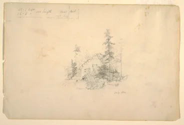 Desenho, Cabana de madeira rodeada de árvores, julho de 1844