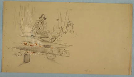 Desenho, Homem a acampar na floresta, ca. 1855