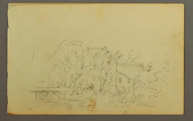 Desenho, Moinho rodeado de árvores, 1845
