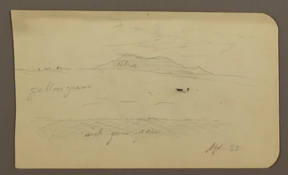 Desenho, Paisagem de montanha; Verso: Igreja com cúpula, abril de 1885
