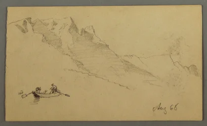 Desenho, Picos da montanha, duas figuras num barco a remos, agosto de 1868