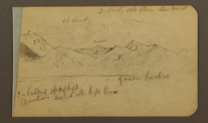 Desenho, Cordilheira; Verso: Montanhas, céu nublado, 1889