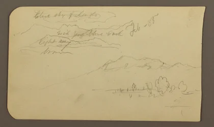 Desenho, Cordilheira, Cuautla, Igreja; verso: Cavalo agachado, anotações sobre a paisagem, fevereiro de 1885