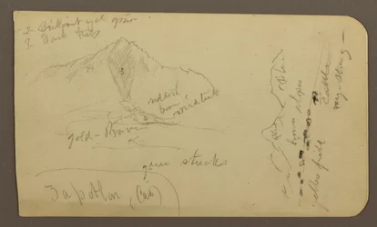 Desenho, Montanha, Zapotlan; Verso: Encosta arborizada, Lago Cuitzeo, janeiro de 1885