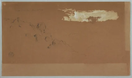 Desenho, Montanhas perto de Mocho, Equador, provavelmente mostrando o Monte Chimoborazo emoldurado por nuvens, 16 de junho de 1857