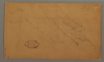 Desenho, Montanhas que se erguem acima do lago, julho, possivelmente 1868