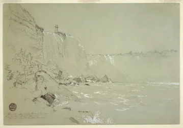 Desenho, Cataratas do Niágara com a Torre Terrapin, 1856