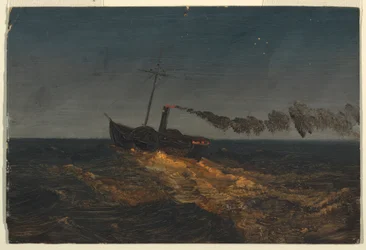 Desenho, Navio a vapor com pás ao anoitecer, ca. 1853