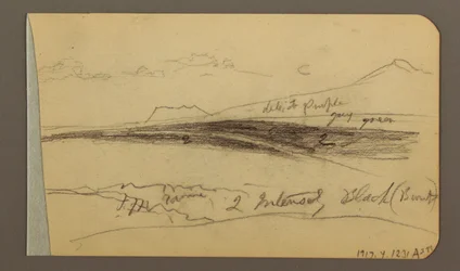 Desenho, Planície, colina, cidade; Verso: Cordilheira, 1889