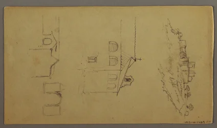 Desenho, Reto: Em branco; Verso: Fortree on Hilltop, Two c, Gateway, possivelmente 1868-69