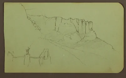 Desenho, Parede de Rocha, Pilastra; Verso: Paisagem de Montanha, Figuras, 1883