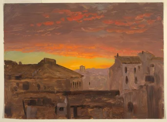 Desenho, Roma, telhados ao pôr do sol, 1868-69
