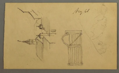 Desenho, Telhados, Portão, Picos de Montanha, agosto de 1868