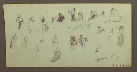 Desenho, Telhados com vista para o mar, porta de uma casa, 7 de março de 1868
