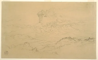 Desenho, Fumo a subir do vulcão Cotopaxi, Equador, 1857
