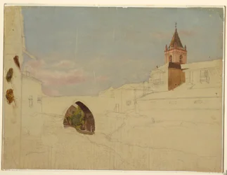 Desenho, vista de uma cidade sul-americana, 1857