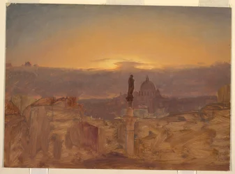 Desenho, Basílica de São Pedro a partir do Pincio, Roma, finais de 1868 ou inícios de 1869