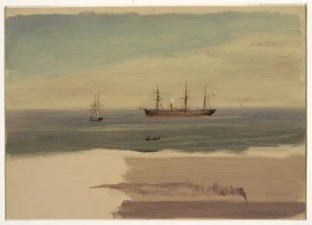 Desenho, Navio a vapor e embarcação à vela, julho de 1859