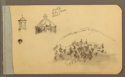 Desenho, Campanário, Cúpula, cabeça, colinas, 1889
