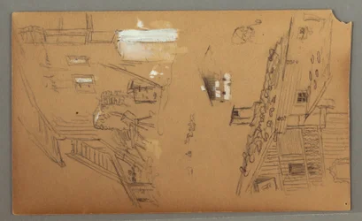 Desenho, Estudos de Chalet, homem com cachimbo, Patos, 1868