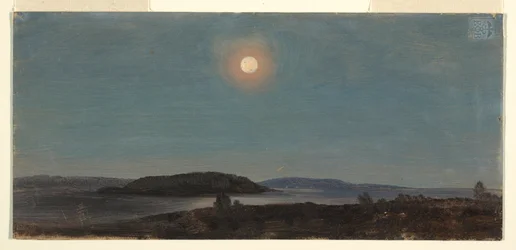 Desenho, Sol ou Lua nascendo sobre as Ilhas Porcupine, Bar Harbor, ca. 1860