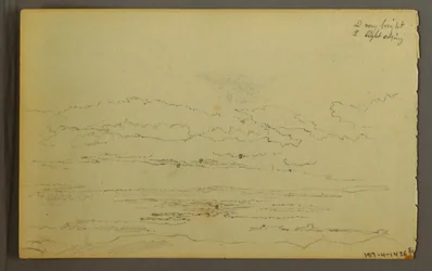 Desenho, Sol a pôr-se atrás de colinas baixas, 1845