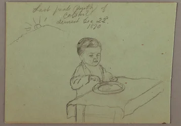 Desenho, pôr do sol, criança a comer, 22 de dezembro de 1870