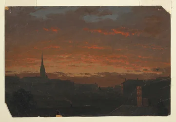 Desenho, Pôr do sol em Hudson, Nova Iorque, ca. 1860