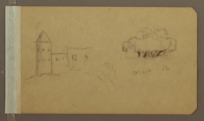 Desenho, Torre, Árvores, março de 1862