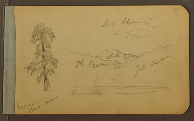 Desenho, Árvore, montanhas, 1889