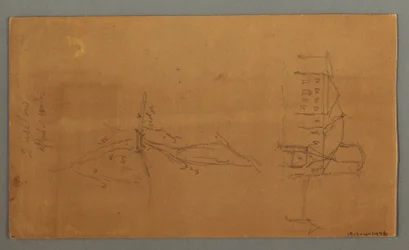 Desenho, Duas Igrejas, Vale, Cascata, 1868