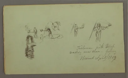 Desenho, Dois estudos de pescadores com canas e tochas, abril de 1868