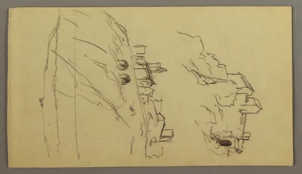 Desenho, Dois estudos de uma cidade no cimo de uma montanha, possivelmente 1868-69