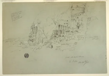 Desenho, Túmulo de Urna, Túmulo de Seda e Túmulo Coríntio, Petra, 26 de fevereiro de 1868
