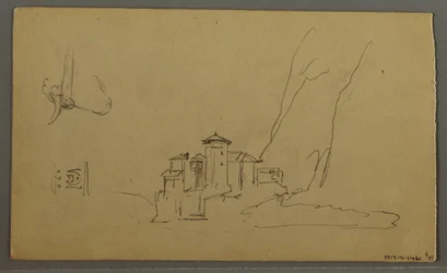Desenho, Vale, Igreja, St. Gilgen Áustria, possivelmente 1868