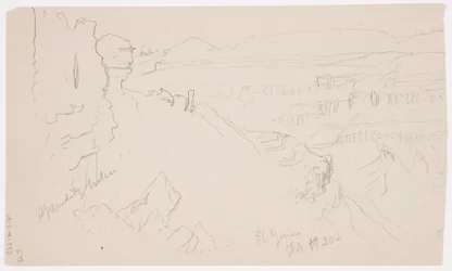 Desenho, Vista sobre as colinas e planície em direção às montanhas, Vale de El Yemen, fevereiro de 1868