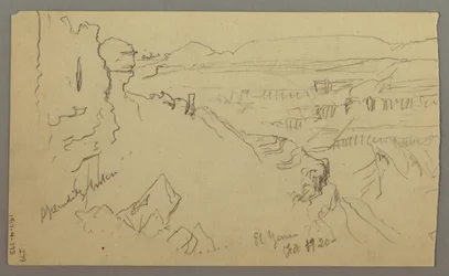 Desenho, Vista sobre as colinas e planície em direção às montanhas, Vale de El Yemen, fevereiro de 1868