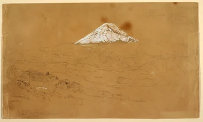 Desenho, Vista do Monte Chimborazo coberto de neve, desenhado perto de Guanojo e Guaranda, Equador, 12 de junho de 1857