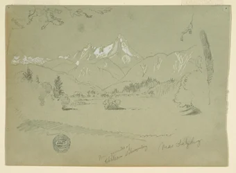 Desenho de Watzmann do terreno do castelo de Aigen, perto de Salzburgo, junho-julho de 1868