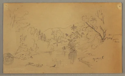 Desenho, Rio sinuoso num vale arborizado, Vermont, outubro de 1865