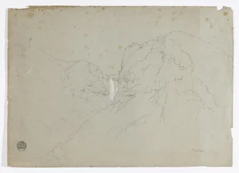 Desenho. a. Esboço. Serra de Tequendama, perto de Bogotá, Colômbia. b. Vista de cadeias de montanhas distantes.