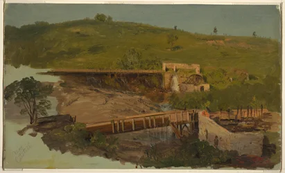 Colina com viadutos e moinhos em ruínas, perto de Catskill, Nova York