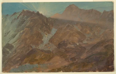 Picos e geleira ao nascer do sol, Alpes Berneses, Suíça