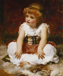 Retrato de uma menina sentada em um tapete,
