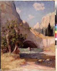 Vista da Paisagem de Fontaine du Vaucluse da Provença. Pintura de Frederic Montenard (1849-1926) Dim. 65x50,5 cm Menção obrigatória: Fondação de colecções de de Provence, Marselha