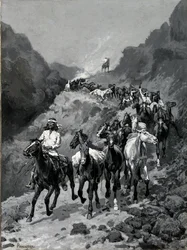Geronimo e sua banda voltando de uma incursão ao México (óleo sobre tela)