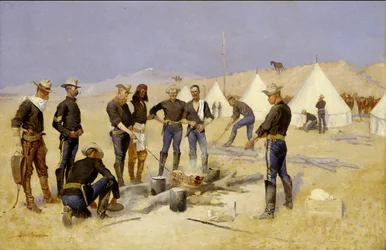 Assar a carne de Natal em um acampamento de cavalaria, c.1892