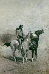 O Devorador de Fogo atirou sua vítima em seu pônei, c. 1900.