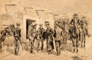 Cavalaria dos EUA Caça Garza Homens no Rio Grande, c.1892 (wc no papel)